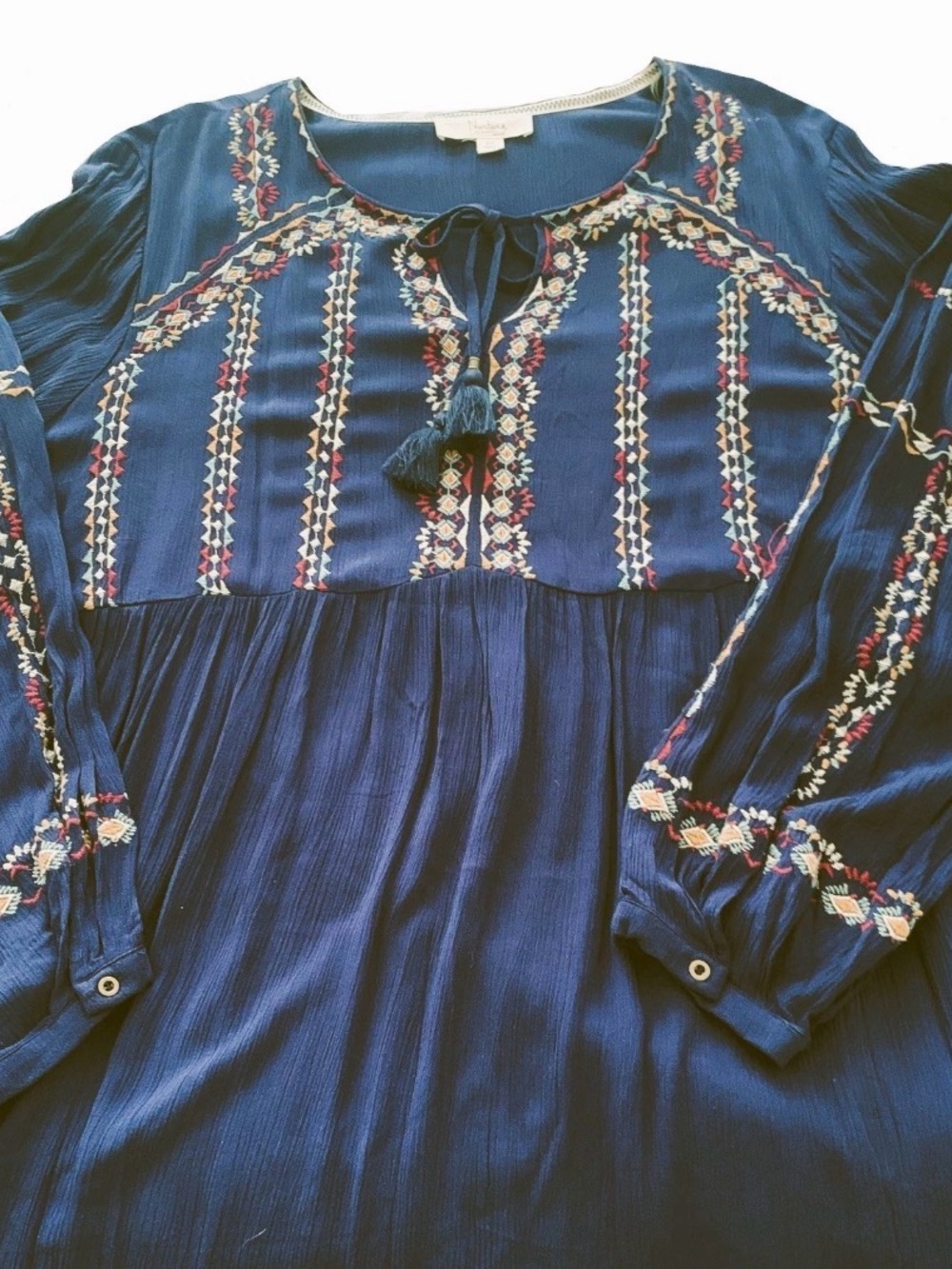 NEW Plus Size 3X Nurture Westbound Long Sleeve V-Neck Embroidered Dress Navy $99 - Picture 8 of 13